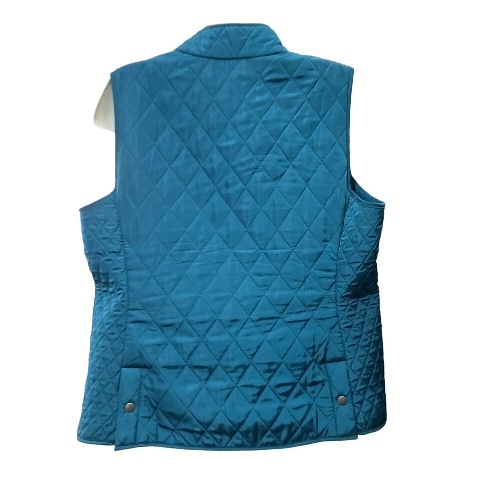 Talbots Women's Teal Quilted Full Zip Collared Sleeveless Vest Lined Pocket SZ L - Picture 2 of 9